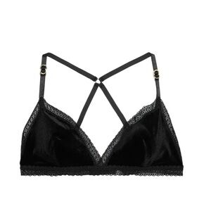 STELLA MCCARTNEY Ally Indulging Lace Trimmed Velvet Triangle Bra - Size Small